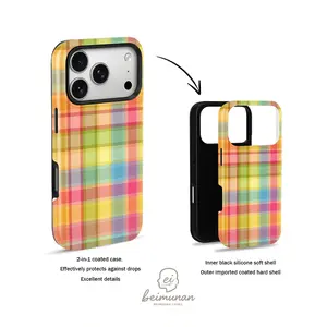 Plaid Tartan Pattern Phone Case, Heavy Duty Shockproof 2in1 Protective Cover for iPhone 17 16 15 14 13 12 11 Pro Max Series Holiday Gift Minimalist Fashion Case