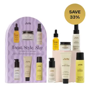 JVN Hair Treat Style Slay Set - 6-Piece Bestsellers Haircare Kit - Travel Size Scalp Oil, Heat Protectant, Air Dry Cream & Dry Shampoo for All Hair Types