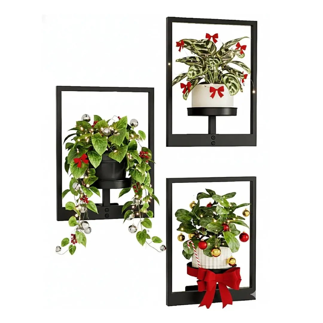 Bamworld 3-Pack Contemporary Metal Frame Wall Planter Hanging Flower Pots - Garden Accessories, Indoor/Outdoor Planters, Decor for Living Room, Plant Decor, Entryway Gift Hanger, Hanging Plant Hanger