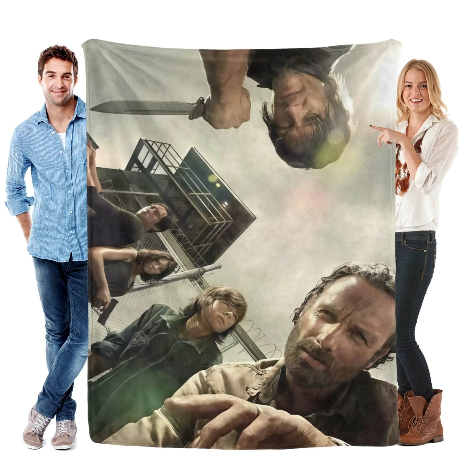 The Walking Dead Group Character Poster Flannel Throw Blanket - Flannel Fabric, Multi-Size (30x40in, 40x50in, 50x60in), Durable Cast Print, Soft Lightweight, Retro Zombie Survival Room & House Decor, Sofa Bed Cover, Horror Drama Fan Gift, Room Decor