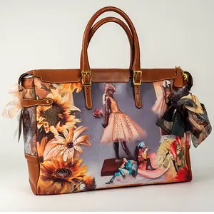 Degas in Studio - Degas Bronze Overture Overnight Bag 17"w x 13.5"h x 7"d Printed Canvas 100% Italian Leather with Crystals & Gold-Tone Hardware