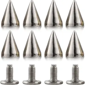 100 Sets 9.5MM Silver Spikes and Studs Metal Bullet Cone Spikes Screw Back Leather Craft Rapid Rivet Screws Punk Studs and Spikes for Clothing Shoes Leather Belts Bag Rivets 3/8 Inch