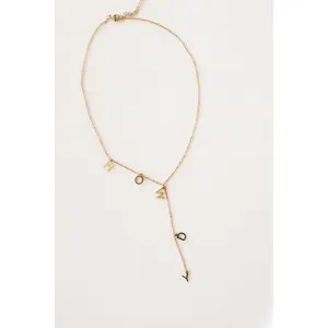 Chelsea one-of-one Howdy Lariat Necklace 16" with 2" Extender 18K Gold Plated Stainless Steel Hypoallergenic Waterproof Tarnish Resistant Asymmetrical Lariat Silhouette