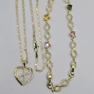 infinity chain 18"inches with heart's bracelet, beautiful style, gold-plated adjustable multicolored