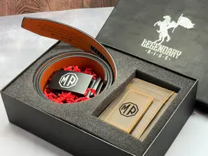 Personalized Leather Belt + Wallet + Premium Gift Box, Custom Engraved, Click Ratchet Belt + Wallet Gift Set for Him - Add Personalization at check-out