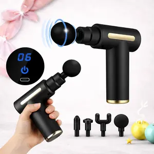 1 Set Portable Mini Muscle Massager with 4 Attachments, Handheld Electric Percussion Massager for Neck and Shoulders, Rechargeable and Lightweight