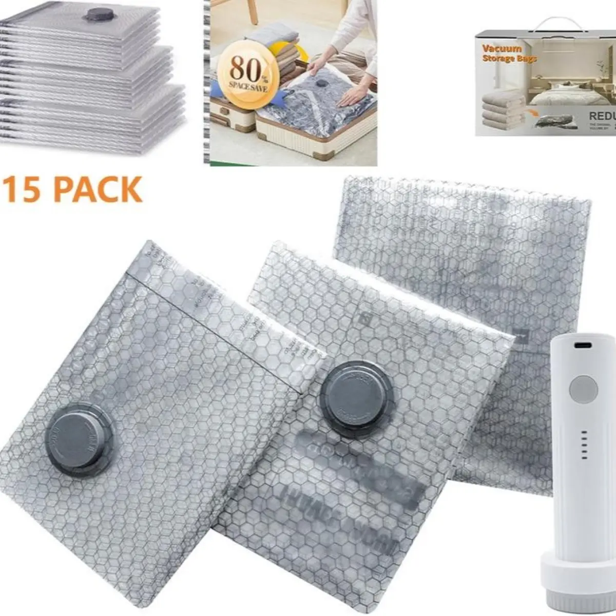 【Summer Vibes】Cordless Travel Vacuum Bag Set with Rechargeable Air Pump，9/15-Pack Space Saving Storage Bags, Airtight Resealing Sealed Organizers for Luggage, Sturdy Lightweight Clothes Storage Solution, Vacuum Bags For Travel