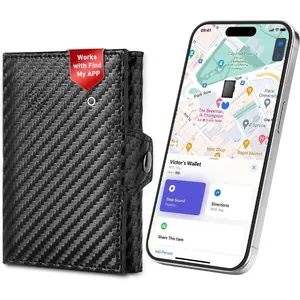 Auskang Men's Wallet with Smart Tracker Works for Find My Trifold Leather Slim Minimalist RFID Blocking Smart Wallet for Men with Coin Pocket travel passport