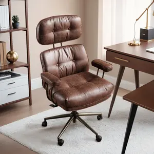 CAODOC Ergonomic Big & Tall Office Chair, Oversized Home Office Chair with Extra Wide Seat, Mid Century Modern Faux Leather Swivel Rolling Executive Computer Armchair, Adjustable Lumbar Support