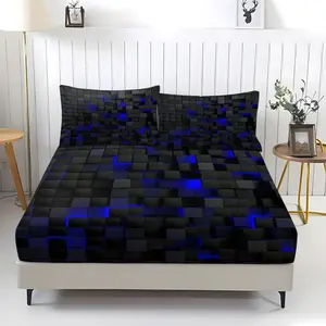 3-piece set of 3D checkered series patterned bed sheets, Decorative Bedsheet Sets, including 1 bed sheet and 2 pillowcases, with anti slip and dust covers suitable for bedrooms and as a birthday gift for girls, Bed Sets