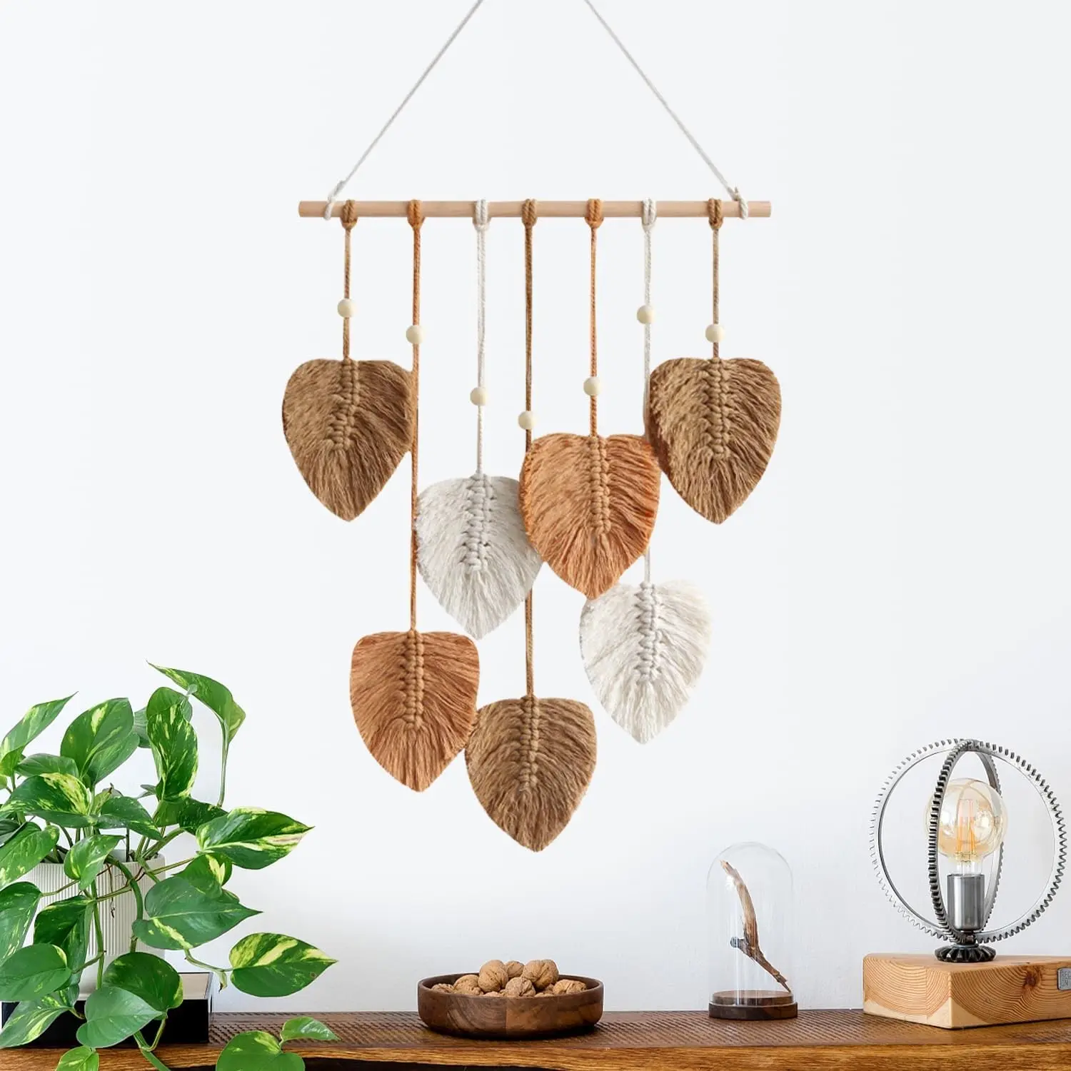 Macrame Wall Hanging Boho Style, Handmade Fringe Leaf Tapestry, Tassel Decor, Fiber Art Background Decor, Wall Decoration, Home Accessories, Wall Mount Design, Interior Wall Decor, Wall Hanging Ornament, Decorative Wall Decor