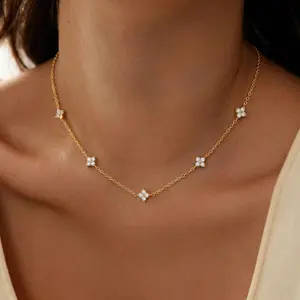 18k Gold Plated Necklace Choker Clover Cubic Zirconia Necklaces for Women Teen Girl Gifts Trendy Prom Jewelry Gifts