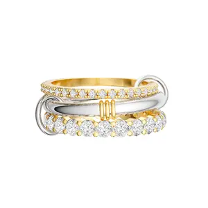 Tewiky 14K Gold Plated Stackable Zircon Rings for Women Non Tarnish- 3 Eternity Ring Set Interlocking with CZ Cubic Zirconia, Silver and Gold Rings Set, Multi-Link Connected elegant everyday Rings jewelry For Valentine's Day gifts