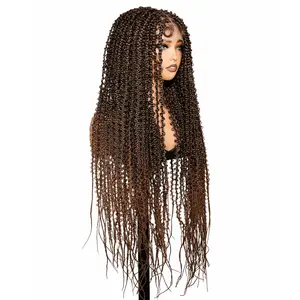 SuperNova 36 Inch #T1B/30 Ombre Brown Lace Front Knotless Butterfly Box Braided Wig – Long Synthetic Braids for Women Party & Everyday