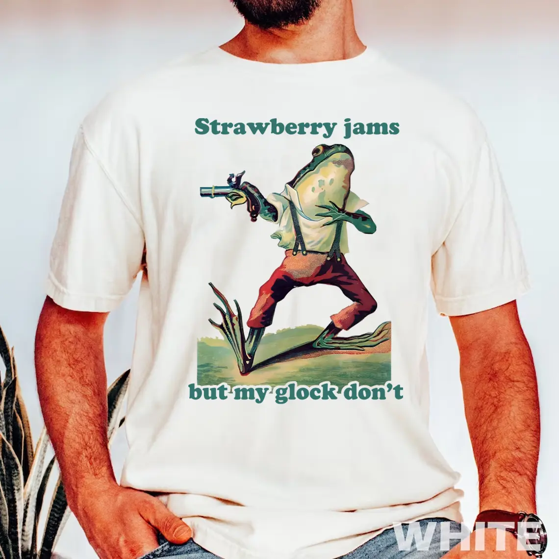 Strawberry Jams But My Glock Don't T-shirt, Funny Tee, Meme Unisex Men Women Ladies Adult Sayings Gun Frog Cowboy