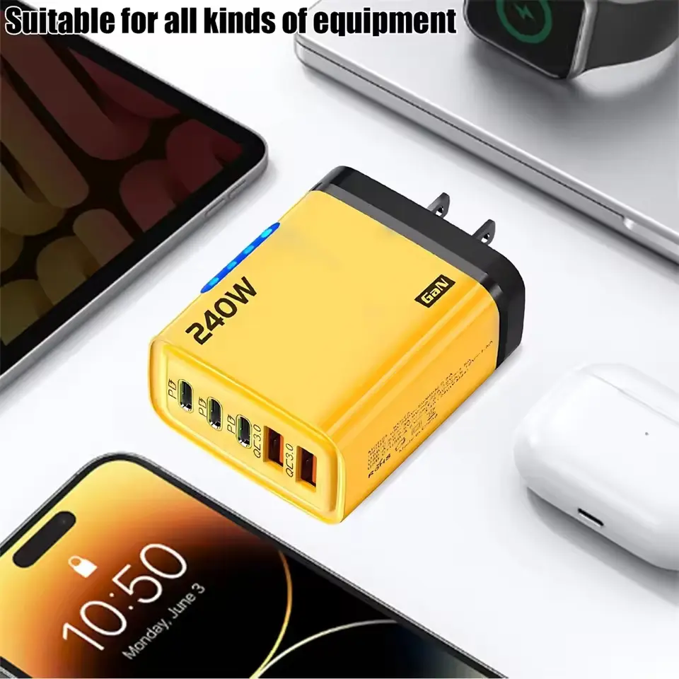 240W GaN 5 in 1 Fast Charging Phone Charger USB C Charger Power Adapter Type C EU/US Plug Wall Charger For iPhone Samsung Xiaomi clicker keyboard traveling gadgets flash drive Dual Usb Ports Cellphone