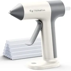 【Essential for DIY Projects】Tilswall Cordless Hot Glue Gun, 30s Fast Preheating with 2000mAh Built-in Battery, with 20pcs Premius Hot Melt Glue Sticks, Smart Power-Off, USB-C Inputs Suitable for DIY Craft Gift, Home Repaire
