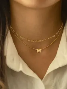 Women's Stainless Steel Initial Pendant Necklace Set, Multilayer Necklace, Layered Heart Chain Design, Casual Style Jewelry, Durable Fashion Accessory for All Seasons