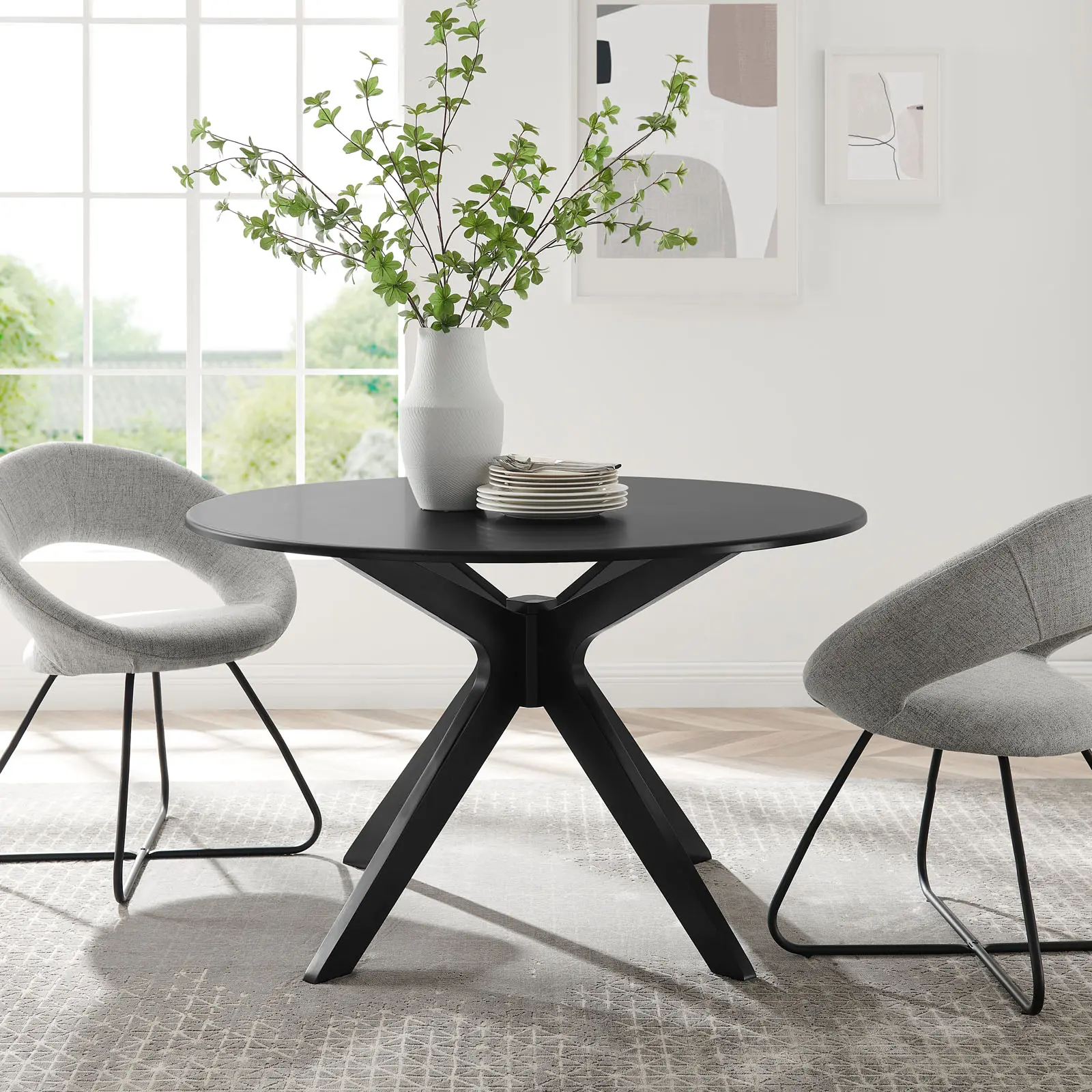 Modway Traverse 47" Round Minimal Modern Wood Dining Table with Cross Legs - Black Indoor Dining Room Furniture, Room Decor