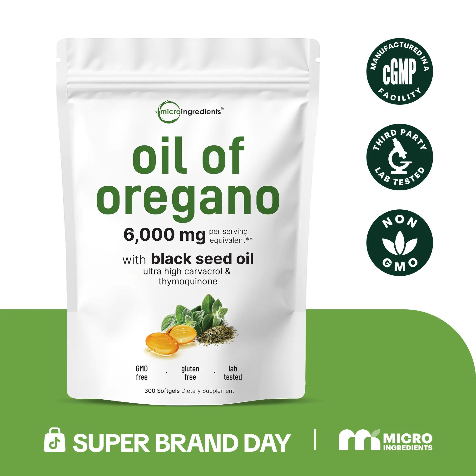 Micro Ingredients Oregano Oil with Black Seed Oil, 150/300 Softgel, 4X Strength Carvacrol & Thymoquinone | Plant Based, Non-GMO Micro Ingredients Oregano Oil with Black Seed Oil, 150/300 Softgel, 4X Strength Carvacrol & Thymoquinone | Plant Based, Non-GMO