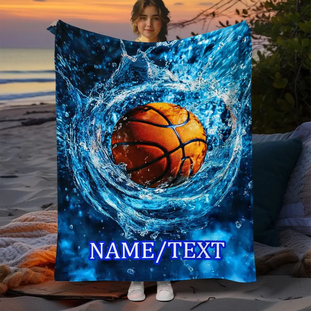 Personalized Custom Name Basketball Digital Print Flannel Blanket - 1pc Lightweight Warmth Flannel Texture Polyester Fleece Throw, Multi-Size for Sofa, Travel, Office