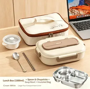 2026 New 304 Stainless Steel Insulated Lunch Box, Microwave Safe Bento Box with Compartments, Leakproof Large Capacity Lunch Container for Kids Students School, Adults Office Workers, Reusable Meal Prep Food Storage for Hot Cold Meals