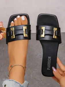 Versatile H-Strap Flat Sandals, Dual Color, Perfect for Commuting & Leisure, Comfortable PU Leather Upper, Rubber Sole