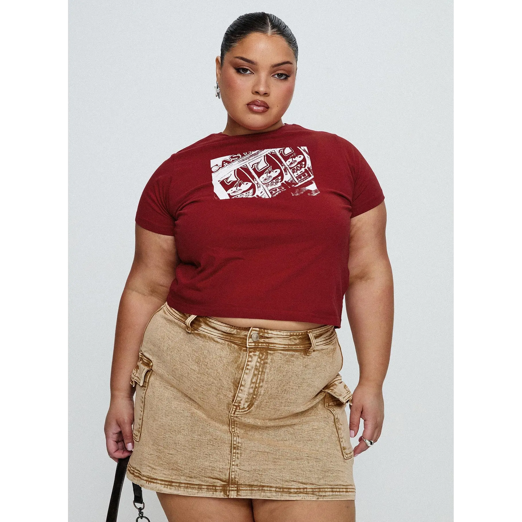 Velveta Low Rise Denim Skirt Camel Curve