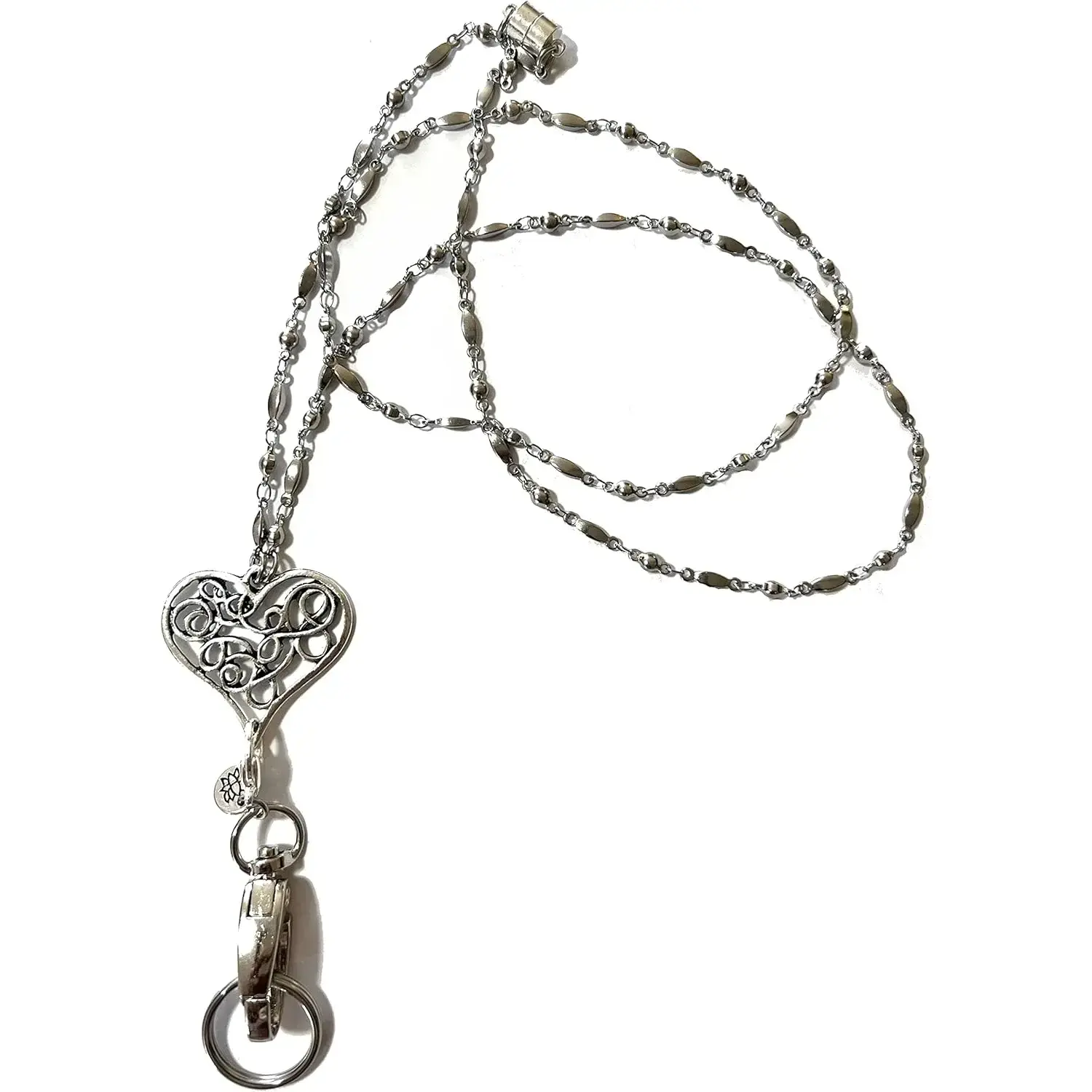 Women's Handmade Beautiful Jewelry Breakaway-Retractable Reel Lanyard with Strong Stainless Steel Chain, Heart ID Badge Holder, Holds Keys and Phone Securely for Teachers, Nurses - ID Badge Holder with Lanyard, Lanyards For Id Badges Retractable