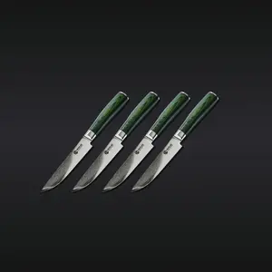 Damascus Steel Steak Knife Set, 4-pc (Green)