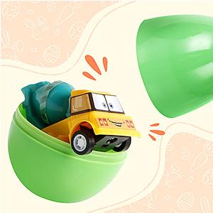 12 Plastic Easter Eggs Filled with Pull-Back Engineering Toys Gift for Easter Egg Hunt, Birthday Party for Kids Over 3 Years Old