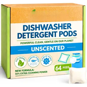 Dishwasher Detergent Pods Free & Clear, Unscented, , Cuts , 64 Count,  Formula for Sparkling Clean Dishes, Automatic Dishwasher Safe