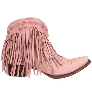 Junk Gypsy Womens Spitfire Fringe Snip Toe Pull On  Casual Boots Ankle Low Heel 1-2" - Pink