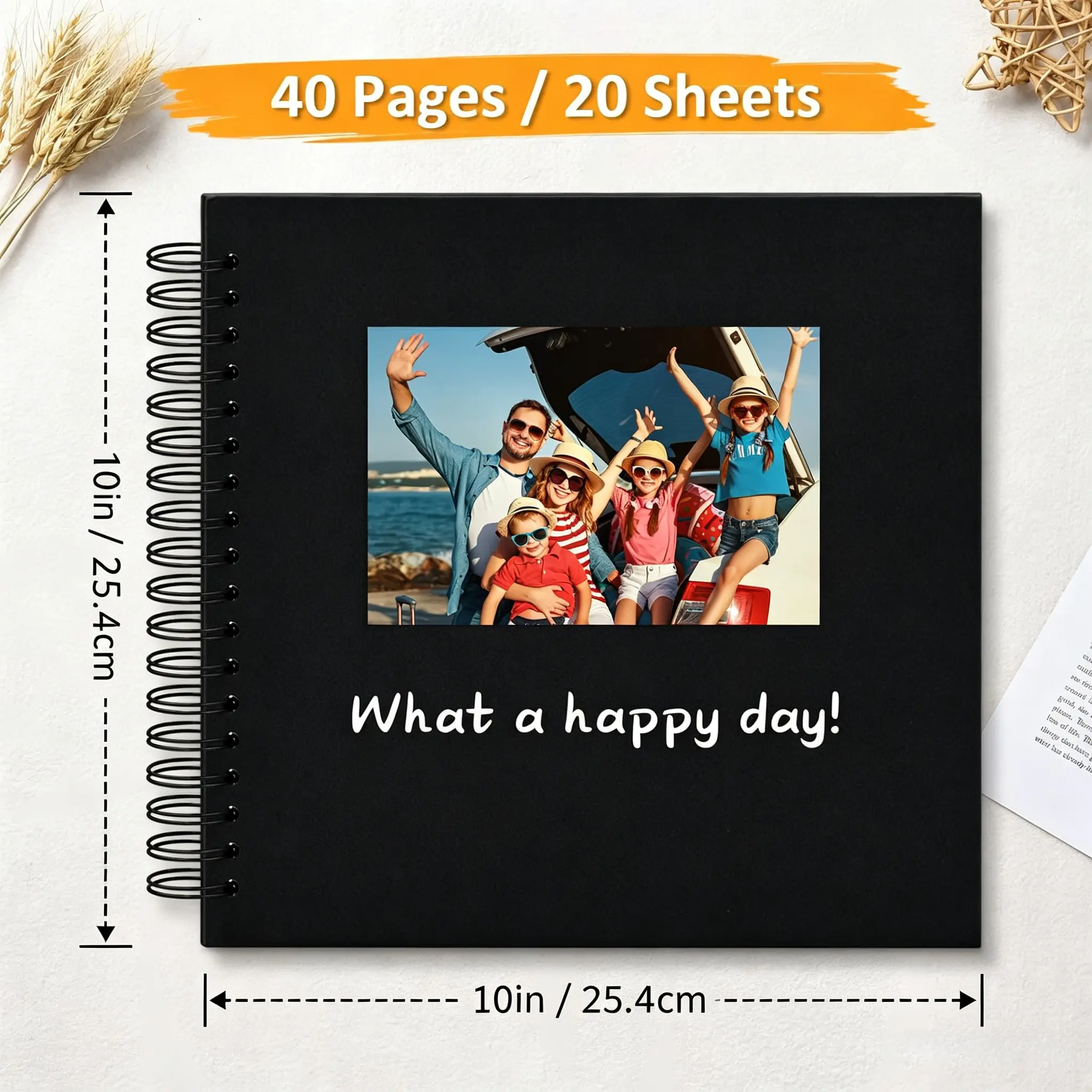 Scrapbook Album 10x10 Inch Blank Thick Kraft Paper DIY Scrapbooking Supplies, Small Scrap Book Photo Albums for Wedding Travel Family Baby - Perfect Holiday Gifts Black 20 Sheets/40 Pages