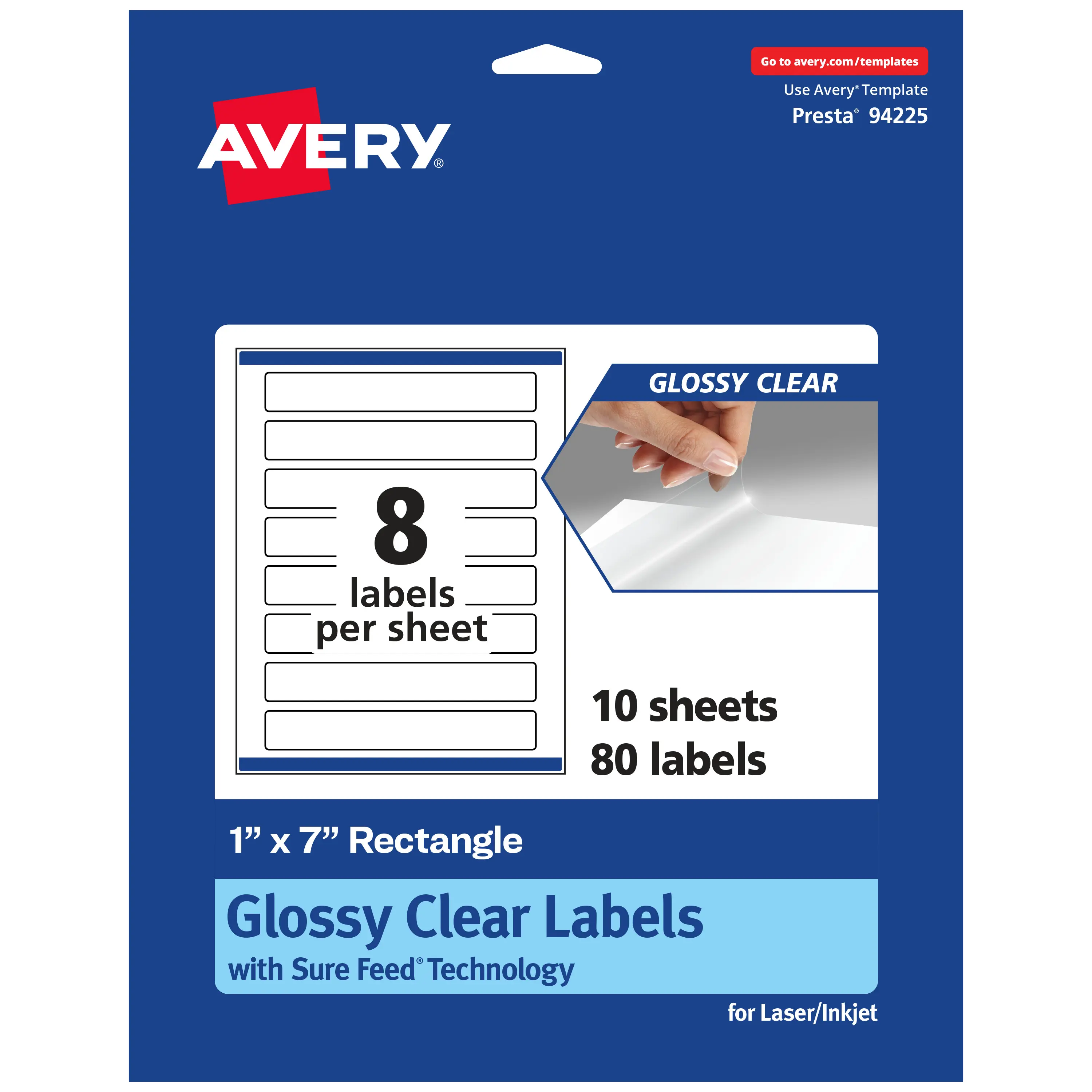Avery Glossy Clear Rectangle Labels with Sure Feed, 1" x 7"