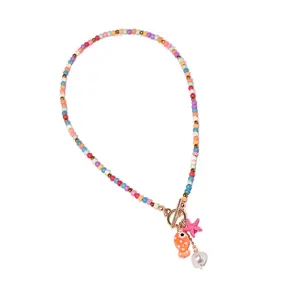 Handcrafted Oceanic Beaded Necklace Ceramic Fish Charm Stylish Accessory