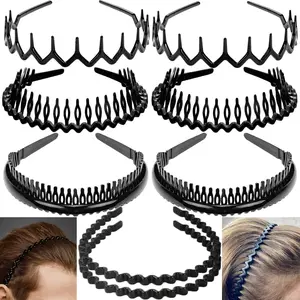 8PCS Black Non-Slip Plastic Headband - Tight-Fitting with Tooth Comb - Suitable for Women,Men Daily Wash, Make-up fashion viral comfortable rake unique hair band universal wavy zigzag accessories