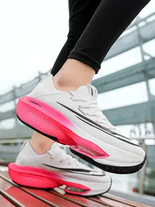1 Pair of Iridescent Couple Style Racing Running Shoes, Road Running Shoes, Sporty Running Shoes, Athletic Style, Non-Slip Traction Outsole, Grip Texture, Soft Lining, Outdoor Training, Quick Directional Shifts, Grip & Stable Pro Sneakers