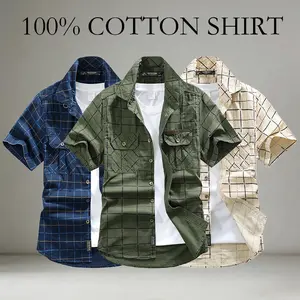 Men's 100% Cotton Plaid Short-Sleeve Oxford Shirt - Turn-Down Collar, 2 Chest Pockets, Breathable Skin-Friendly Fabric - Menswear Workwear Outfits for Commuting, Everyday Casual Wear Pairing with Jeans, Pants