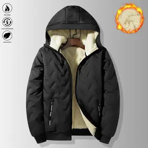 Men's Warm Fleece-Lined Hooded Jacket - Stylish Winter Coat with Zipper Pockets, Black Quilted Design, Machine Washable, Casual Style Perfect for Cold Weather, men Winter Jacket windproof feature outfits loose fit