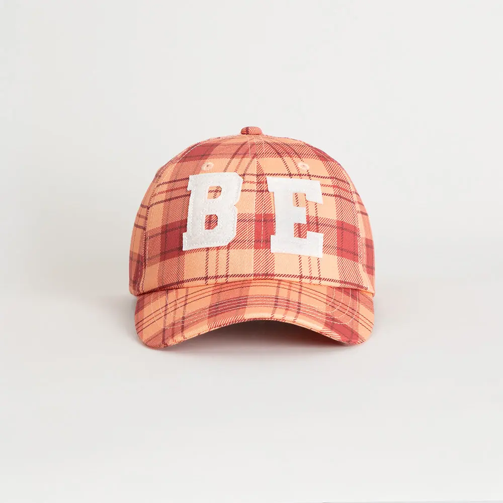 PLAID HAT WITH FELT LOGOS