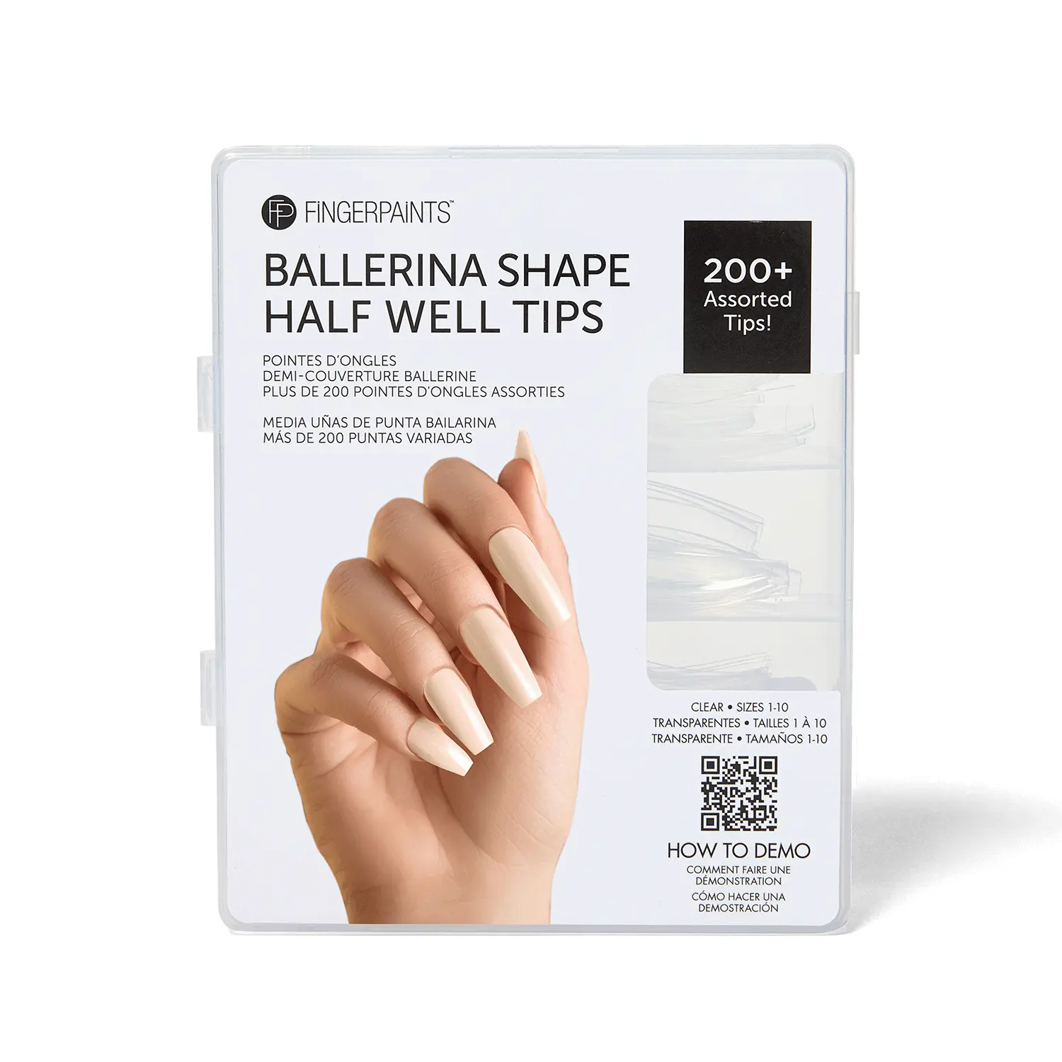FingerPaints Ballerina Shape Half Well Tips, Flexible, Quick to Apply & Easy to Blend, 200 Ct, Acrylic Nails, Nail Art Tools