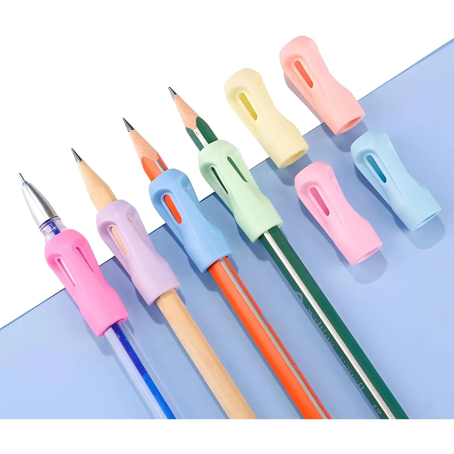 Pencil Grips 36 Packs with 8 Colors, Hollow Trigonal Pencil Holders for  Handwriting,   Pencil Cushion Grippers, Gel Pen Grips for Adults Writing Aid
