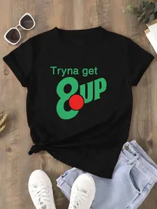 Women's Letter & Figure Print Round Neck Tee, Top, Casual Streetwear Short Sleeve Fitted Crew Neck T-shirt for Daily Wear, Ladies Clothes for All Seasons, Womenswear, Fabric, Summer