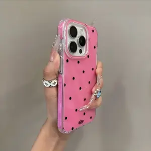 Jelly Polka Dot TPU Lightweight Shockproof Protective Casing for iPhone 12-17 Pro Max, Premium Full Coverage Customized Cellphone Case, Handheld Device Accessory, Rose Red Summervibes Mobile Accessory outdoorfun