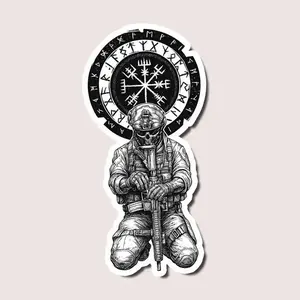 Viking Warrior Tactical Sticker, Norse Symbol Art Decal, Halloween Viking Skull Decor Gift, Modern Soldier Sticker for Laptop, Helmet, Car, Water Bottle, Laptop Water Bottle Decal Sticker