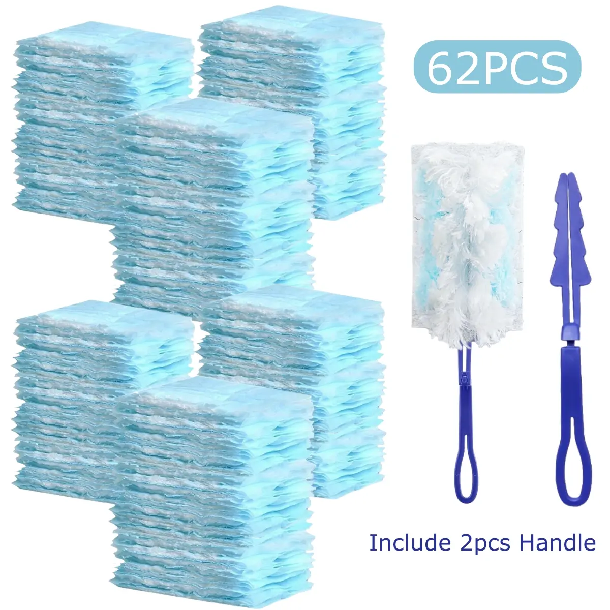Unisex Electrostatic Fiber Duster Set - 31/62-Pcs Option, 31-Pcs/62pcs Set, Disposable Replacement Cloths, Handle Included, for Continuous & Indoor Cleaning of Household Furniture & Electronics