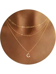 Initial Necklace Layered Gold Necklaces for Women A-Z Letter Tiny Pendant Dainty Personalised 14K Gold Plated Chain Name Necklaces for Girls Gifts