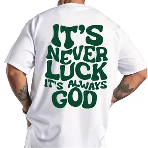 mens its never luck printed cotton t shirt casual short sleeves crew neck   machine washable suitable for daily   gifts adult teen regular fit regular size large extra large white -1
