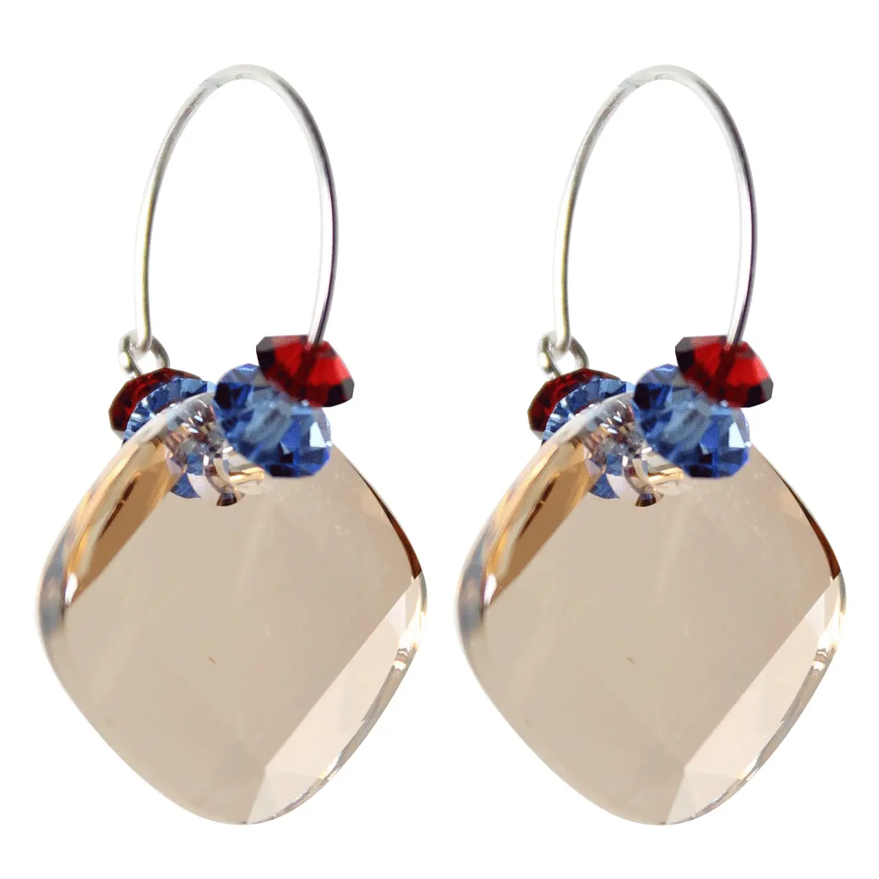 Sterling Silver Hoop Earrings with Rare Light Colorado Topaz Swarovski Crystals, Yacht Club Ready